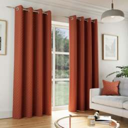 "Rackhams Orange Geometric Velvet Embossed Thermal Room Darkening Curtains for Bedroom & Living Room - 90"" (229cm) Width x 90"" (229cm) Drop"