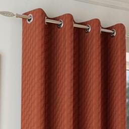 "Rackhams Orange Geometric Velvet Embossed Thermal Room Darkening Curtains for Bedroom & Living Room - 90"" (229cm) Width x 90"" (229cm) Drop" - thumbnail 2