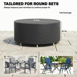 Rackhams Round Garden Furniture Cover Waterproof Dia.214 x 70 cm, Black - 1 - 214 x 214 x 70 cm - Furniture Cover - thumbnail 3