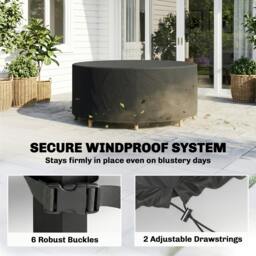 Rackhams Round Garden Furniture Cover Waterproof Dia.214 x 70 cm, Black - 1 - 214 x 214 x 70 cm - Furniture Cover - thumbnail 5