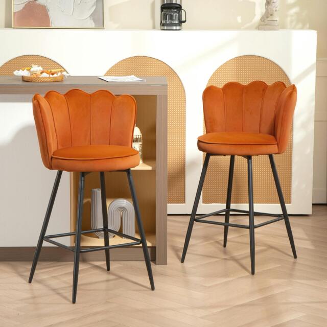 Rackhams Set of 2 Barstools with Petal Backrest for Kitchen Island Orange - Orange - image 1