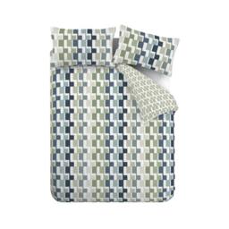 Rackhams Bryson Geo Reversible Duvet Cover Set Blue - Super King - Blue - thumbnail 5