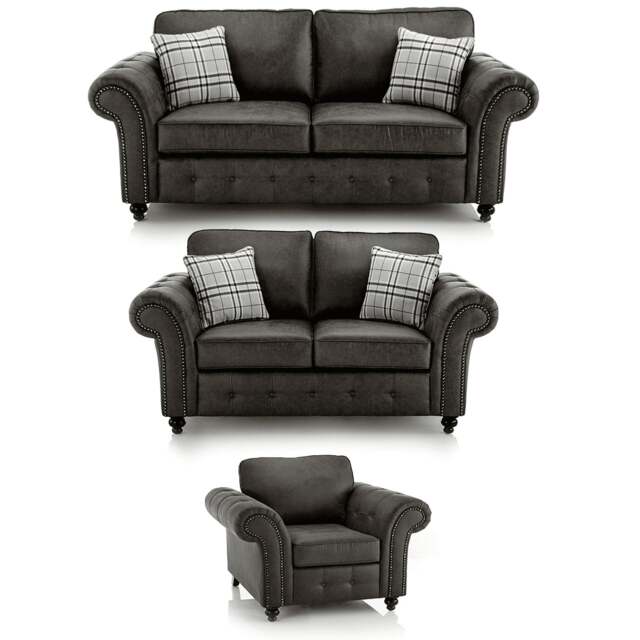 Rackhams Oakland Chesterfield Leather 3 Piece Sofa Suite - Charcoal Grey - image 1