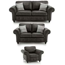 Rackhams Oakland Chesterfield Leather 3 Piece Sofa Suite - Charcoal Grey
