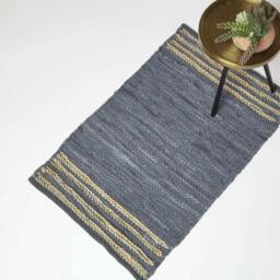 Rackhams Recycled Leather Handwoven Stripe Rug - Grey - 66 x 200 cm - thumbnail 2