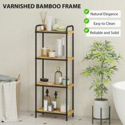 Rackhams 4-Tier Bamboo Bathroom Shelf, Freestanding Shelving Unit, Natural - 41.5W x 21.5D x 106H cm - Black, Natural - thumbnail 6
