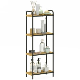 Rackhams 4-Tier Bamboo Bathroom Shelf, Freestanding Shelving Unit, Natural - 41.5W x 21.5D x 106H cm - Black, Natural - thumbnail 3