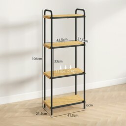 Rackhams 4-Tier Bamboo Bathroom Shelf, Freestanding Shelving Unit, Natural - 41.5W x 21.5D x 106H cm - Black, Natural - thumbnail 4
