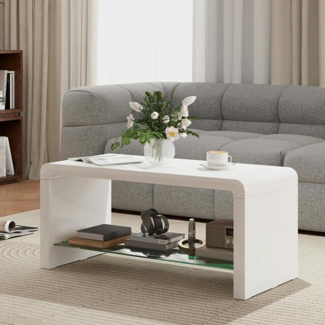 Rackhams High Gloss Storage Coffee Table, Centre Table for Living Room, White - image 1