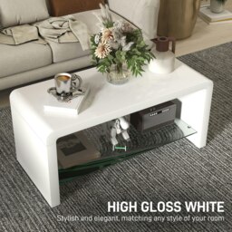 Rackhams High Gloss Storage Coffee Table, Centre Table for Living Room, White - thumbnail 4