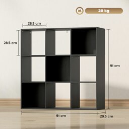 Rackhams 9 Cube Storage Unit Cabinet Bookcase Display Shelves, Black - Grey - 91W x 29.5D x 91H cm - 1 - thumbnail 6