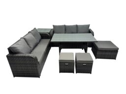 Rackhams 9 Seat Outdoor Wicker PE Rattan Garden Furniture Set Dining Table Sofa Set with Side Table 3 Stools Dark Grey Mixed - thumbnail 1