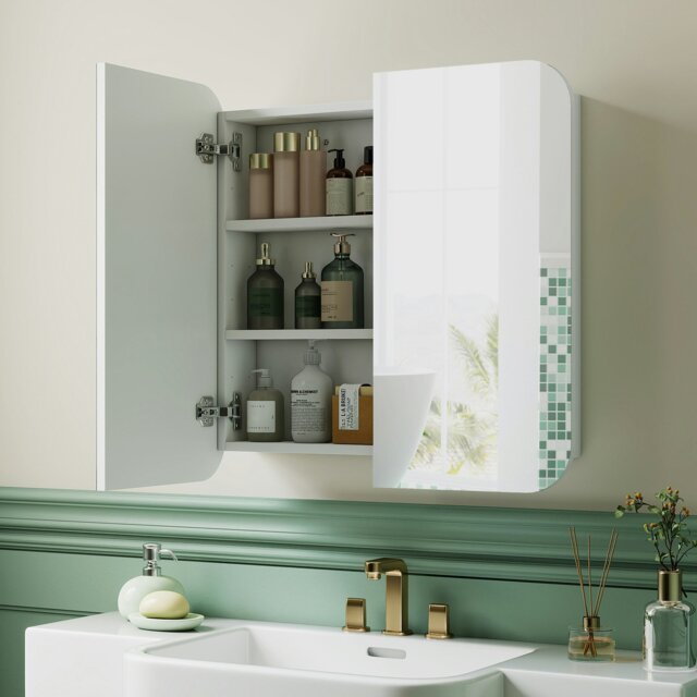 Rackhams Arched Bathroom Mirror Cabinet, Wall Mounted Mirrored Cabinet - White, Silver Tone - image 1