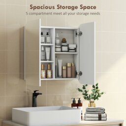 Rackhams Arched Bathroom Mirror Cabinet, Wall Mounted Mirrored Cabinet - White, Silver Tone - thumbnail 5