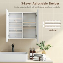 Rackhams Arched Bathroom Mirror Cabinet, Wall Mounted Mirrored Cabinet - White, Silver Tone - thumbnail 6