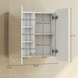 Rackhams Arched Bathroom Mirror Cabinet, Wall Mounted Mirrored Cabinet - White, Silver Tone - thumbnail 3