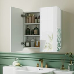 Rackhams Arched Bathroom Mirror Cabinet, Wall Mounted Mirrored Cabinet - White, Silver Tone - thumbnail 1