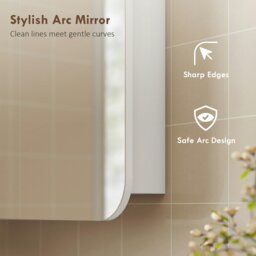 Rackhams Arched Bathroom Mirror Cabinet, Wall Mounted Mirrored Cabinet - White, Silver Tone - thumbnail 4