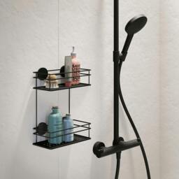 Rackhams Matt Black Stainless Steel Double Shower Basket Self Adhesive Wall Mounted - thumbnail 2