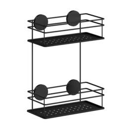 Rackhams Matt Black Stainless Steel Double Shower Basket Self Adhesive Wall Mounted