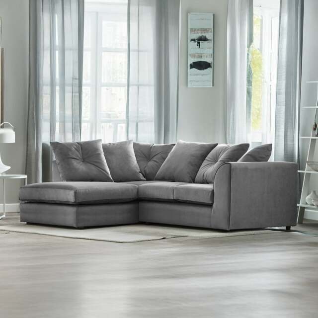 Rackhams Fernando Plush Velvet Corner Sofa - Grey - Left Hand Facing - image 1