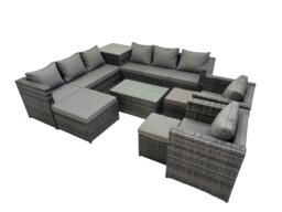 Rackhams 11 Seater Garden Outdoor Rattan Furniture Set Patio Corner Sofa Rectangular Coffee Table with 3 Stools Dark Grey - thumbnail 2