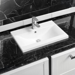 Rackhams 5004 Ceramic 61cm Mid-Edge Inset Basin with Dipped Bowl - White - Ceramic - 61cm