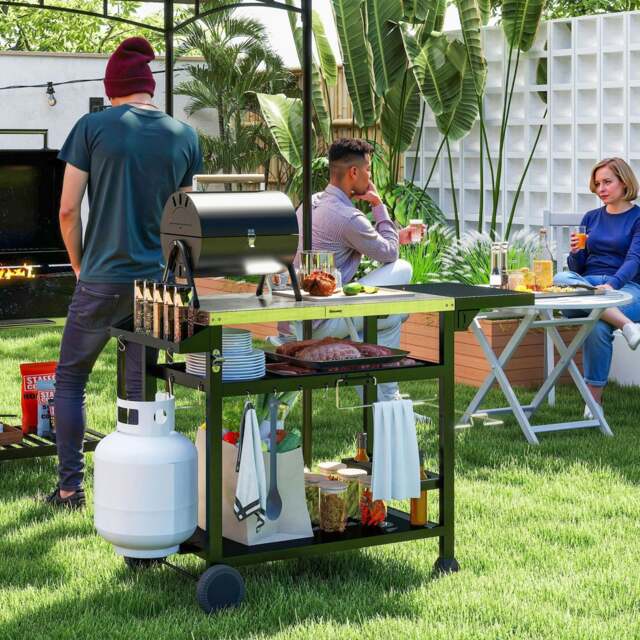 Rackhams Stainless Steel Outdoor Grill Cart with Folding Side table, 2 Wheels - 125L x 65W x 84H cm - Stainless Steel, Metal - Grill Dining Cart - image 1