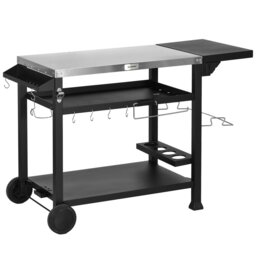 Rackhams Stainless Steel Outdoor Grill Cart with Folding Side table, 2 Wheels - 125L x 65W x 84H cm - Stainless Steel, Metal - Grill Dining Cart - thumbnail 2