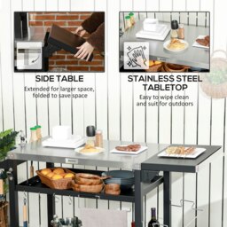 Rackhams Stainless Steel Outdoor Grill Cart with Folding Side table, 2 Wheels - 125L x 65W x 84H cm - Stainless Steel, Metal - Grill Dining Cart - thumbnail 5