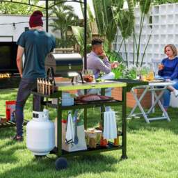 Rackhams Stainless Steel Outdoor Grill Cart with Folding Side table, 2 Wheels - 125L x 65W x 84H cm - Stainless Steel, Metal - Grill Dining Cart - thumbnail 1