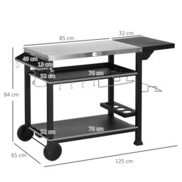 Rackhams Stainless Steel Outdoor Grill Cart with Folding Side table, 2 Wheels - 125L x 65W x 84H cm - Stainless Steel, Metal - Grill Dining Cart - thumbnail 4