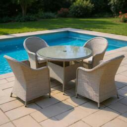 Rackhams Sorrento 4-Seater Rattan Dining Round Garden Table & Chairs Aluminium Outdoor Furniture Set