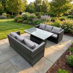 Rackhams 6 Seater Rattan Garden Furniture Set with Adjustable Rising Dining Table & 2 Sofas - Dark Grey Mixed - thumbnail 1