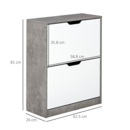 Rackhams Two Drawer Shoe Cabinet Home Storage Organiser w/ Groove Handles Hallway - Grey and White - thumbnail 5