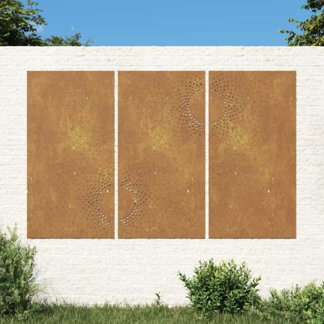 Rackhams Garden Wall Decorations 3 pcs 105x55 cm Corten Steel Sun Design