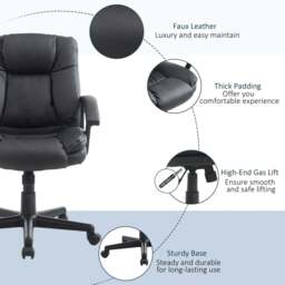 Rackhams Desk Chair, PU Leather Office Chair with Adjustable Height and Swivel Wheels, for Home Work Study, Black - thumbnail 4