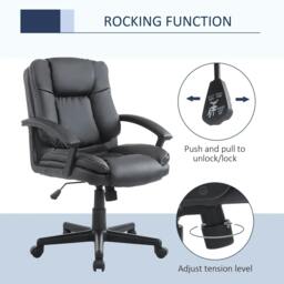 Rackhams Desk Chair, PU Leather Office Chair with Adjustable Height and Swivel Wheels, for Home Work Study, Black - thumbnail 5