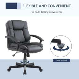 Rackhams Desk Chair, PU Leather Office Chair with Adjustable Height and Swivel Wheels, for Home Work Study, Black - thumbnail 6