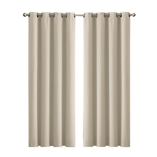 Rackhams Thermal Blockout Curtains 2x Eyelet Ring 167x183cm Beige Machine Washable - image 1