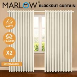 Rackhams Thermal Blockout Curtains 2x Eyelet Ring 167x183cm Beige Machine Washable - thumbnail 2