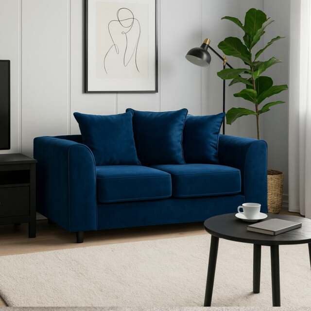 Rackhams Brooklyn Full Foam Plush Velvet 2 seater - Blue - image 1