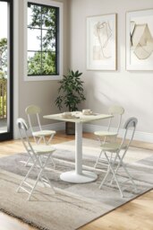 Rackhams 5-piece Set of Square Table & 4 Chairs Bistro Coffee Table Dining Furniture Set - White - thumbnail 2