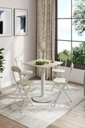 Rackhams 5-piece Set of Square Table & 4 Chairs Bistro Coffee Table Dining Furniture Set - White - thumbnail 4