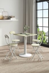 Rackhams 5-piece Set of Square Table & 4 Chairs Bistro Coffee Table Dining Furniture Set - White - thumbnail 3