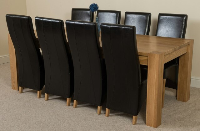 Rackhams Kuba Extra Large Oak Dining Table with Lola Leather Chairs - 8 chairs - Black - image 1