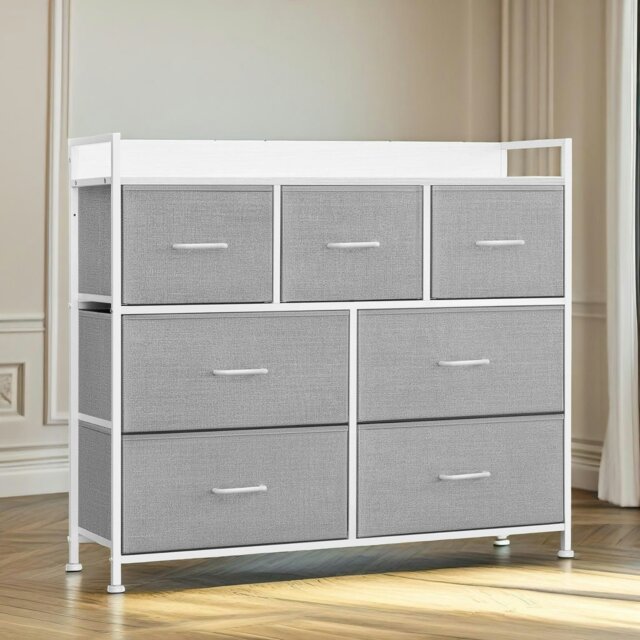 Rackhams Industrial Bedroom Chest With 7 Fabric Drawers Light Grey - image 1