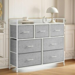 Rackhams Industrial Bedroom Chest With 7 Fabric Drawers Light Grey - thumbnail 2