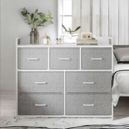 Rackhams Industrial Bedroom Chest With 7 Fabric Drawers Light Grey - thumbnail 3