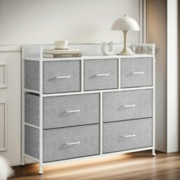 Rackhams Industrial Bedroom Chest With 7 Fabric Drawers Light Grey - thumbnail 6